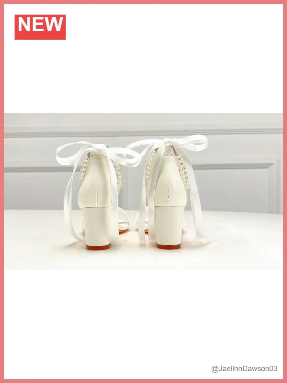 Pearl Wedding Shoes Open Toe Block Heel Sandals Bridal Chunky Heel